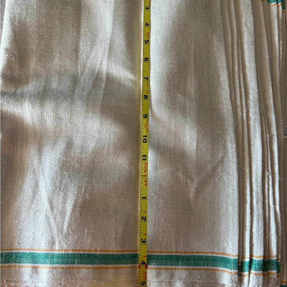 Steven P Cream and Green Fine Linen Fabric Dish Towels Kitchen Towels